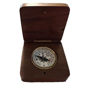Compass in wooden folding box 2.5”x2.5”Nautical Anchor On Cover Made In India